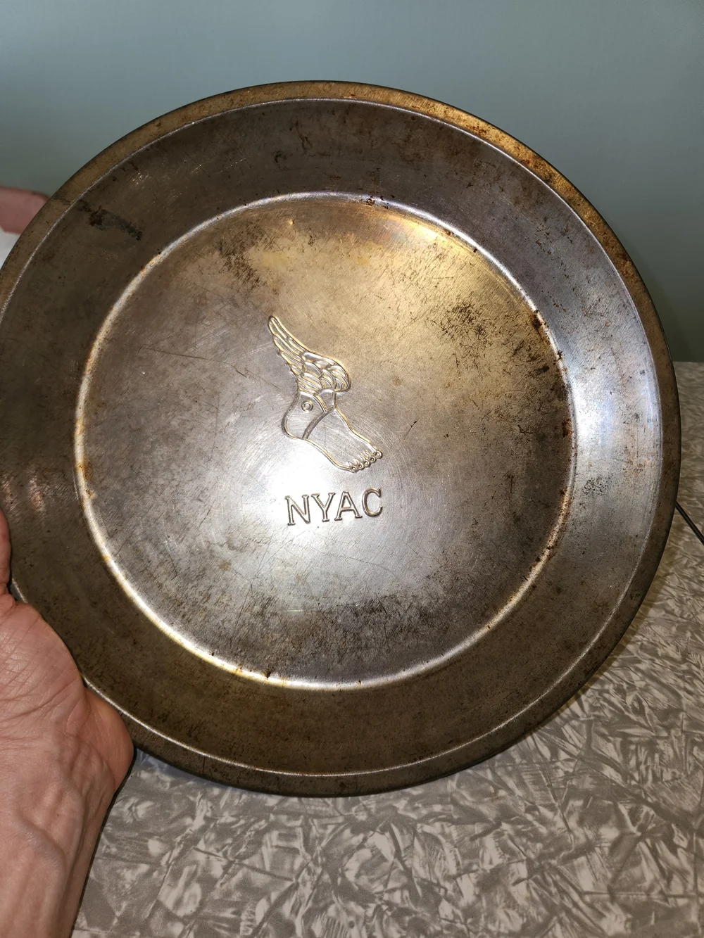 Vintage New York Athletic Club Pie Pan Baking Pan - Unbranded Pewter Tone